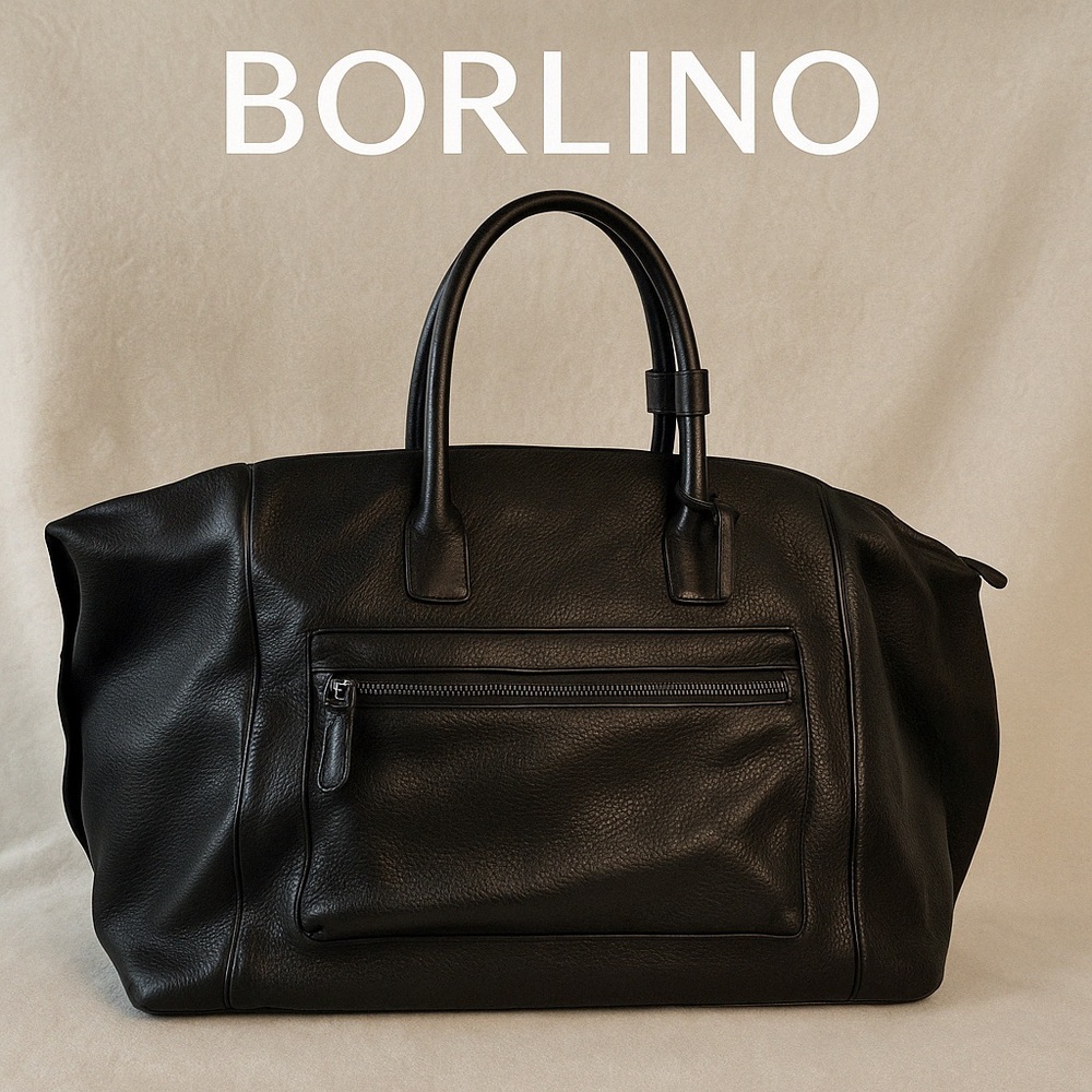 Borlino Black Pebbled Italian Leather Weekender Bag | Made in Italy | EUC